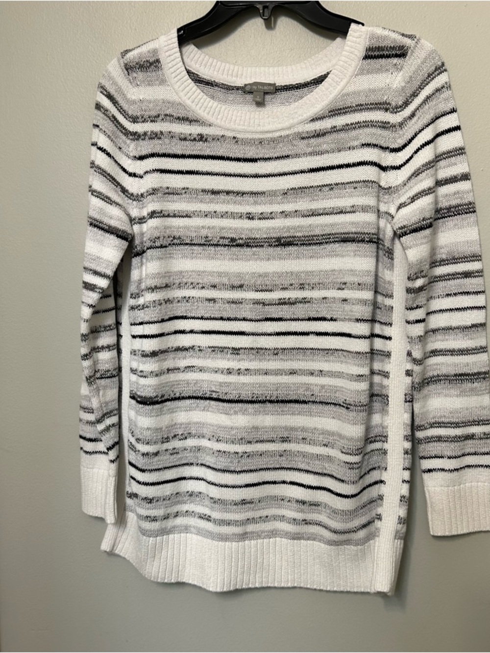 T By Talbots‎ Sweater Womens Small Gray Knit Cotton Stripe Pullover Casual